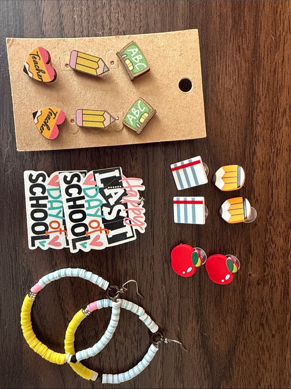 School-Themed Earrings - Pencil, Apple, Notebook